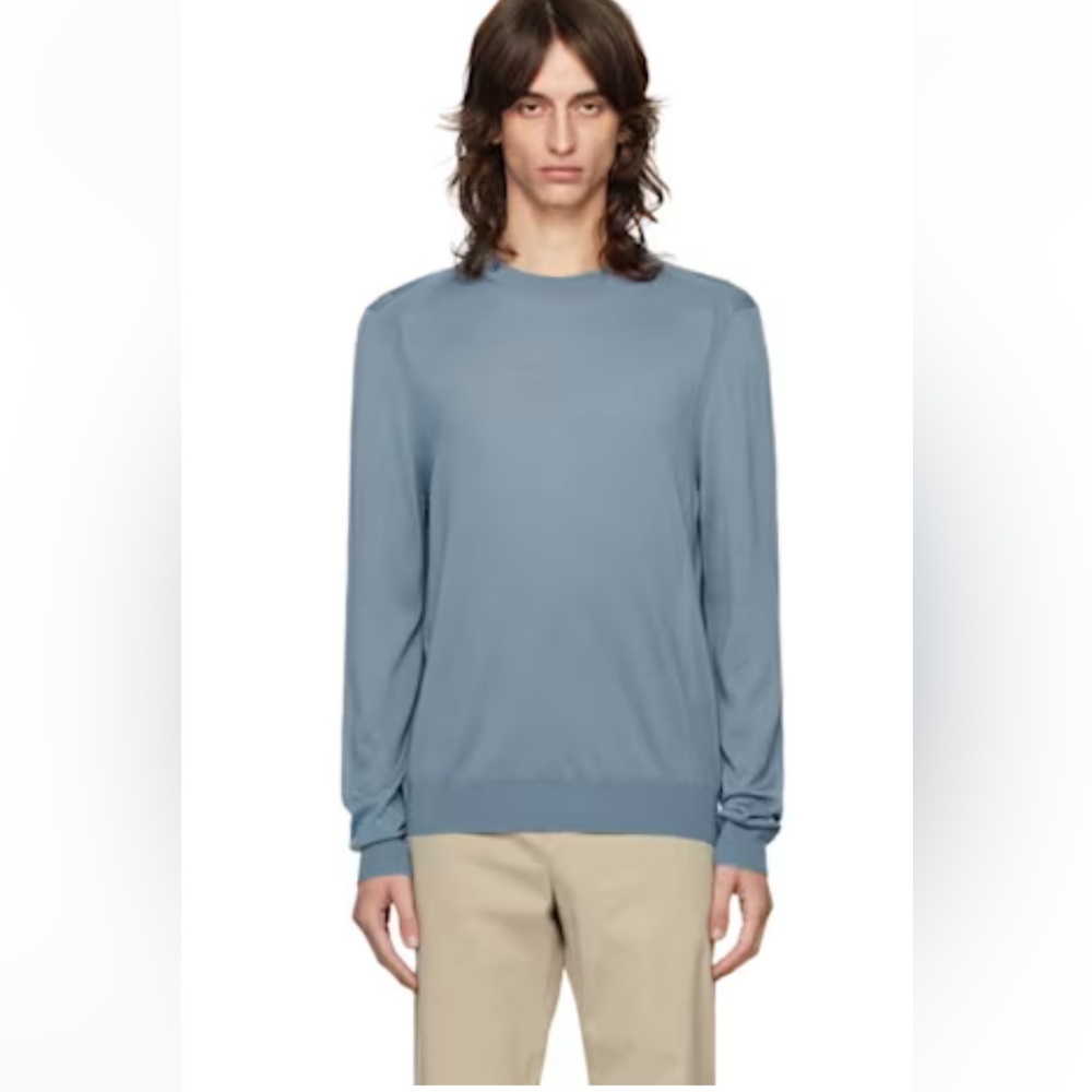 Paul Smith Jeans Cotton Crewneck in Heathered Grey Blue Details size Large